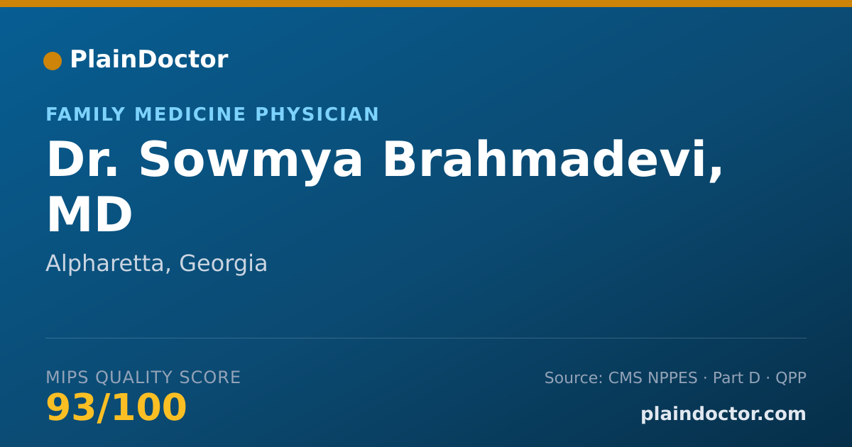 Shareable card for Sowmya Brahmadevi, MD - Family Medicine Physician, Alpharetta, GA