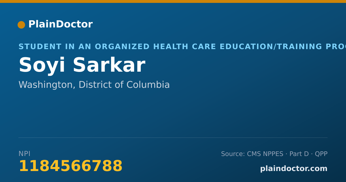 Shareable card for Soyi Sarkar - Student in an Organized Health Care Education/Training Program, Washington, DC