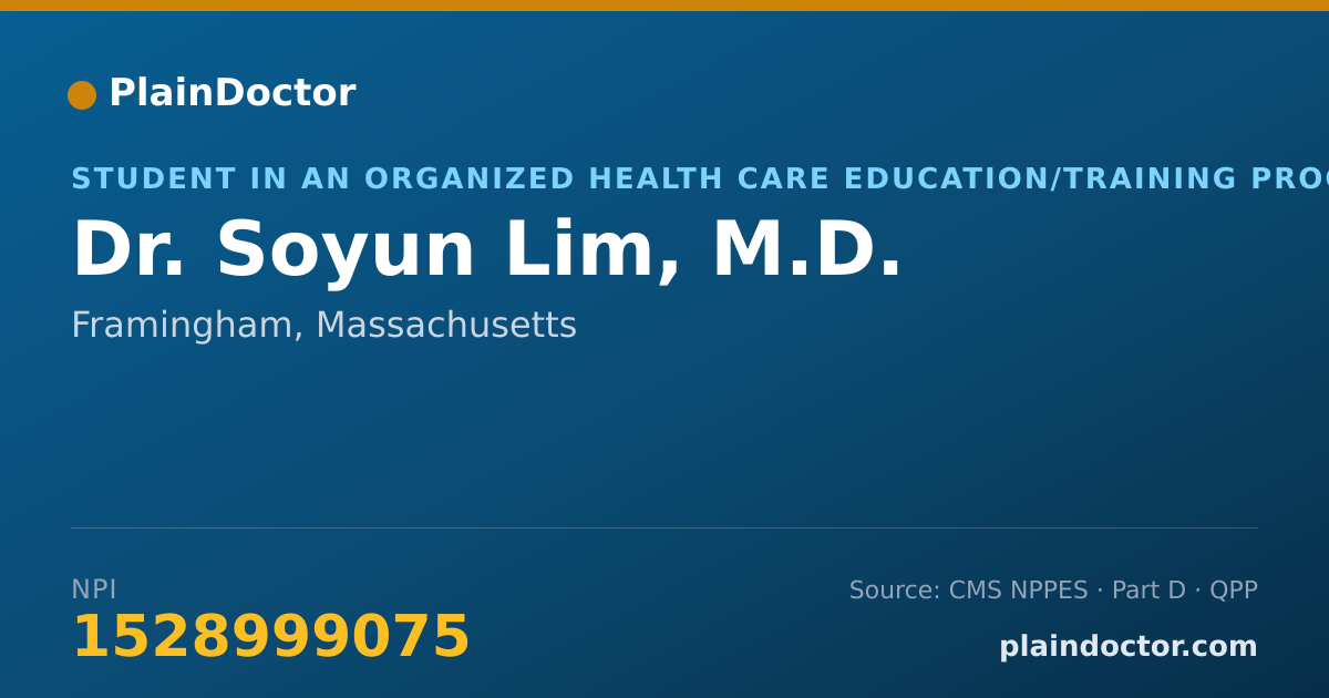 Shareable card for Soyun Lim, M.D. - Student in an Organized Health Care Education/Training Program, Framingham, MA