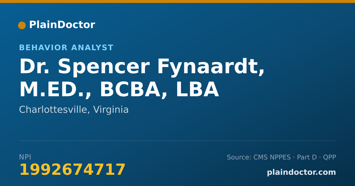Shareable card for Spencer Fynaardt, M.ED., BCBA, LBA - Behavior Analyst, Charlottesville, VA