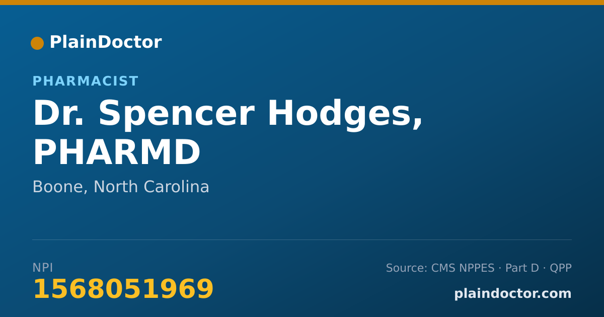 Shareable card for Spencer Hodges, PHARMD - Pharmacist, Boone, NC