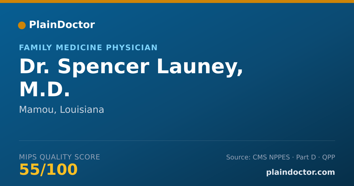 Shareable card for Spencer Launey, M.D. - Family Medicine Physician, Mamou, LA