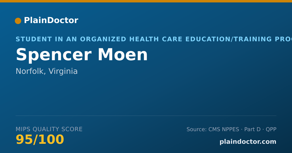 Shareable card for Spencer Moen - Student in an Organized Health Care Education/Training Program, Norfolk, VA