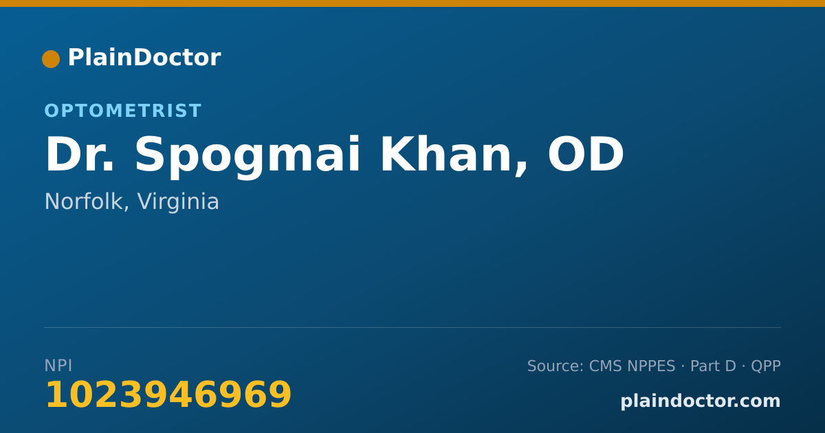 Shareable card for Spogmai Khan, OD - Optometrist, Norfolk, VA