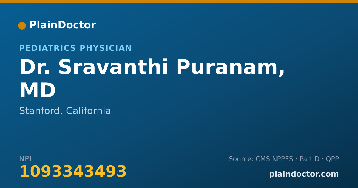 Shareable card for Sravanthi Puranam, MD - Pediatrics Physician, Stanford, CA