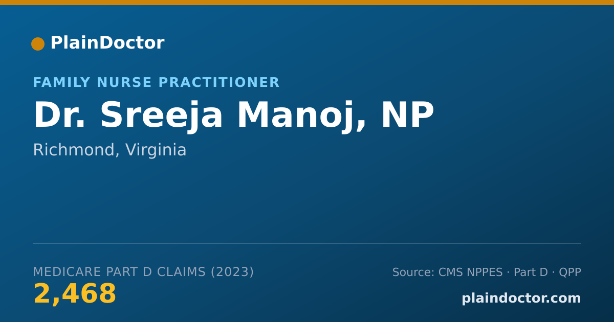 Shareable card for Sreeja Manoj, NP - Family Nurse Practitioner, Richmond, VA