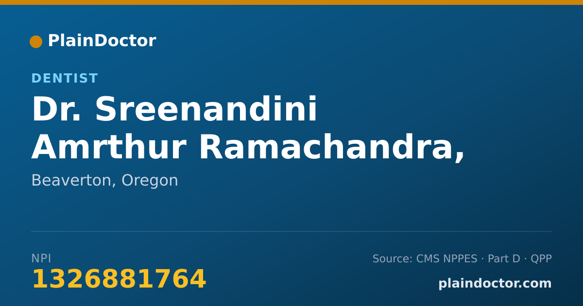 Shareable card for Sreenandini Amrthur Ramachandra, DDS - Dentist, Beaverton, OR