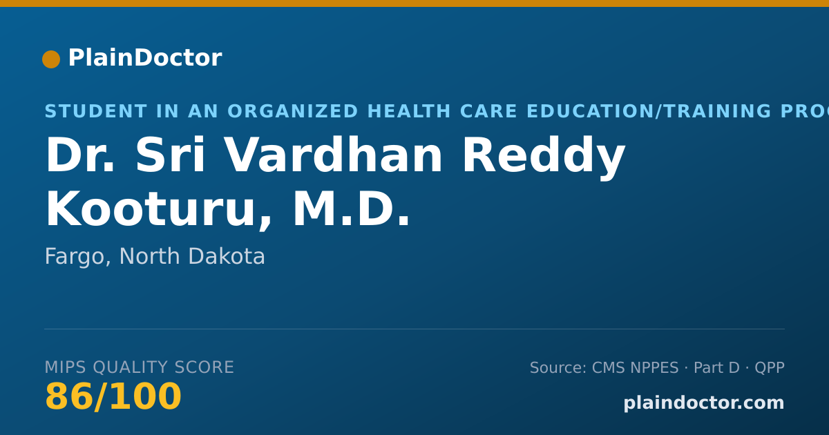 Shareable card for Sri Vardhan Reddy Kooturu, M.D. - Student in an Organized Health Care Education/Training Program, Fargo, ND