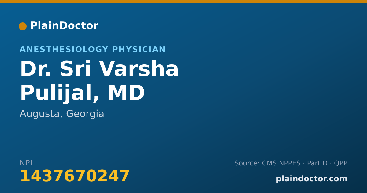 Shareable card for Sri Varsha Pulijal, MD - Anesthesiology Physician, Augusta, GA
