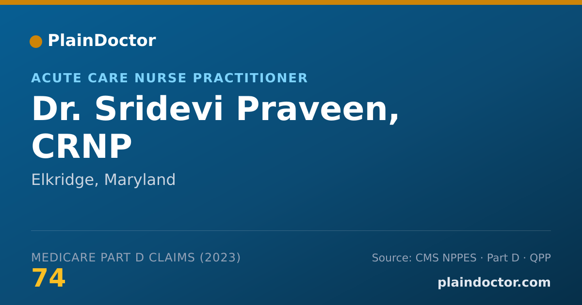 Shareable card for Sridevi Praveen, CRNP - Acute Care Nurse Practitioner, Elkridge, MD