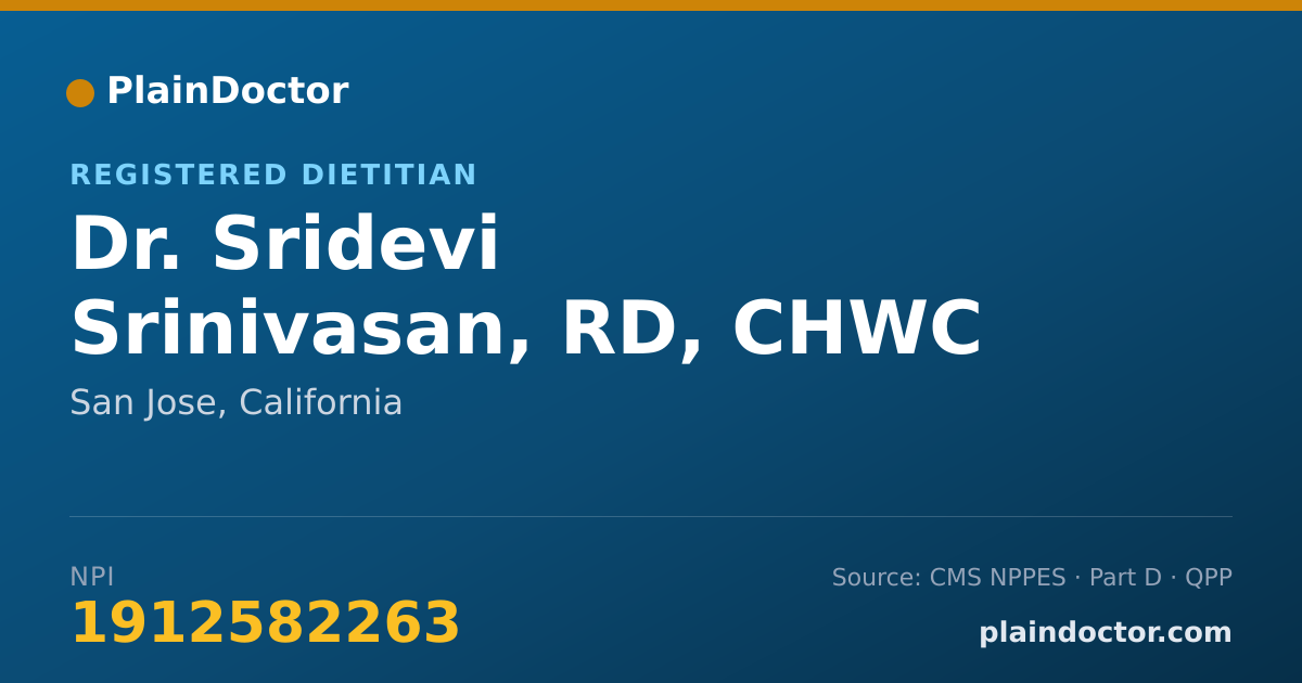 Shareable card for Sridevi Srinivasan, RD, CHWC - Registered Dietitian, San Jose, CA