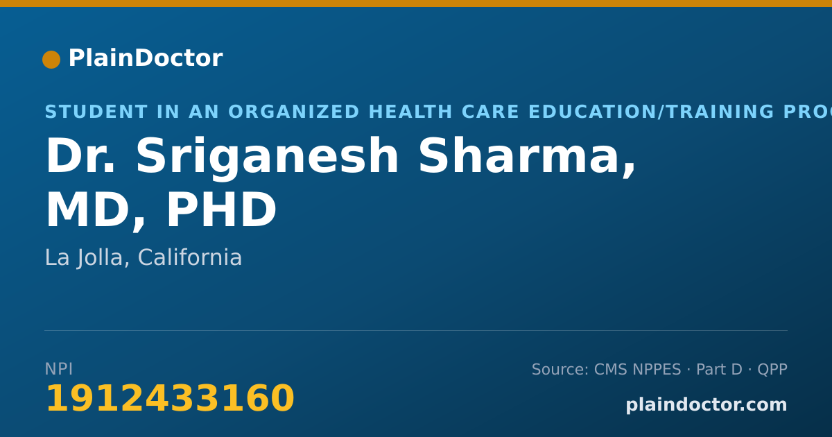 Shareable card for Sriganesh Sharma, MD, PHD - Student in an Organized Health Care Education/Training Program, La Jolla, CA