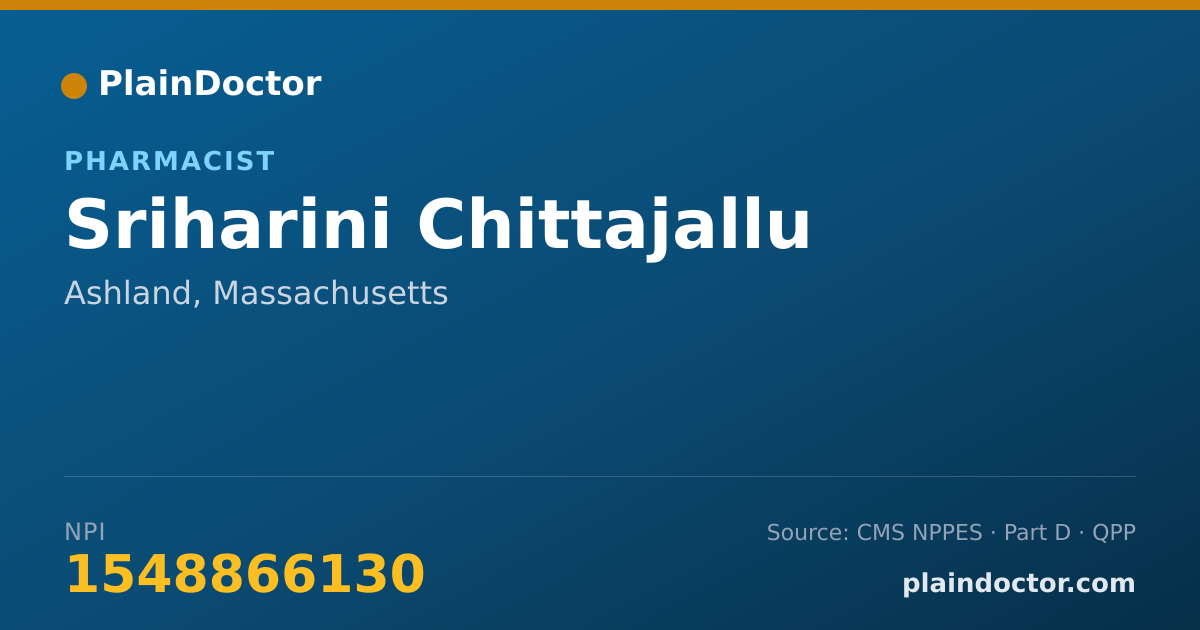 Shareable card for Sriharini Chittajallu - Pharmacist, Ashland, MA