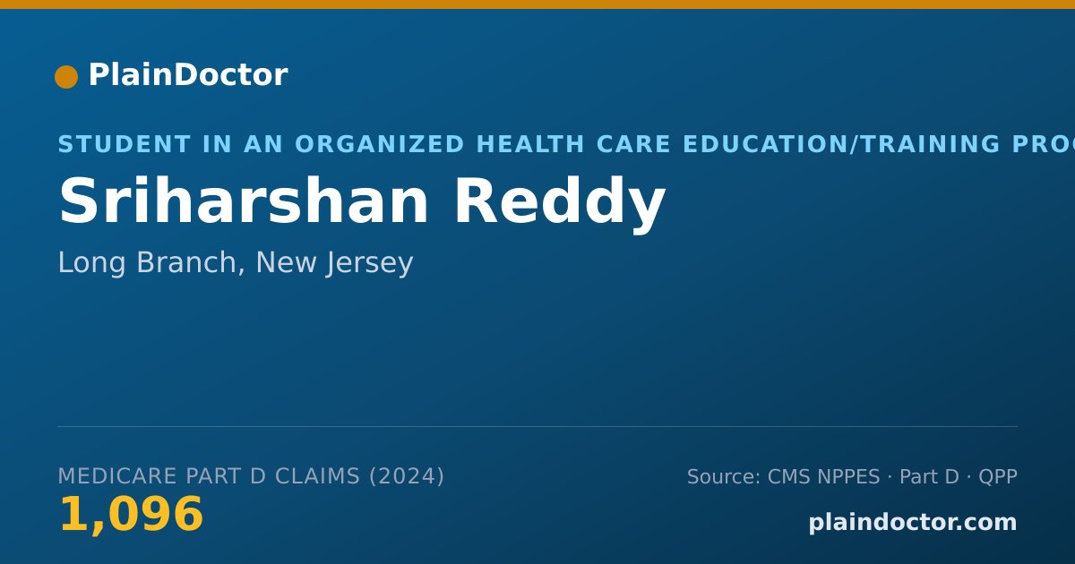Shareable card for Sriharshan Reddy - Student in an Organized Health Care Education/Training Program, Long Branch, NJ