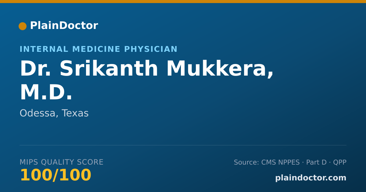 Shareable card for Srikanth Mukkera, M.D. - Internal Medicine Physician, Odessa, TX
