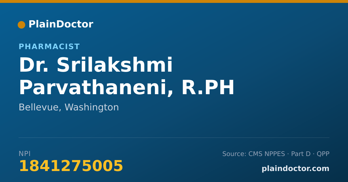 Shareable card for Srilakshmi Parvathaneni, R.PH - Pharmacist, Bellevue, WA