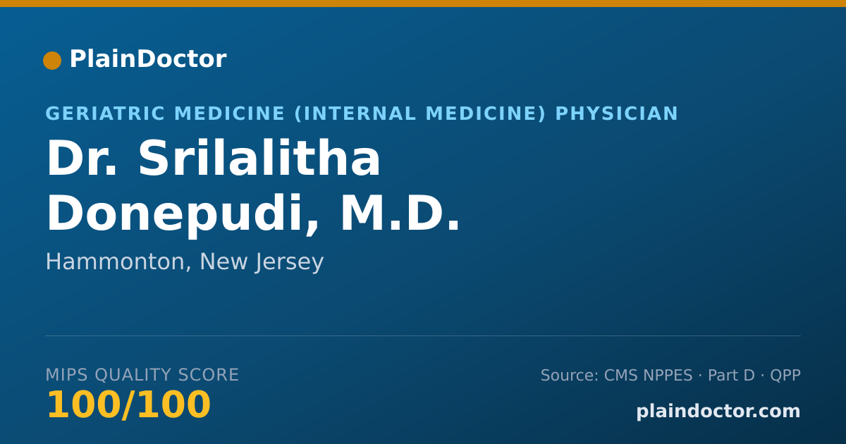 Shareable card for Srilalitha Donepudi, M.D. - Geriatric Medicine (Internal Medicine) Physician, Hammonton, NJ