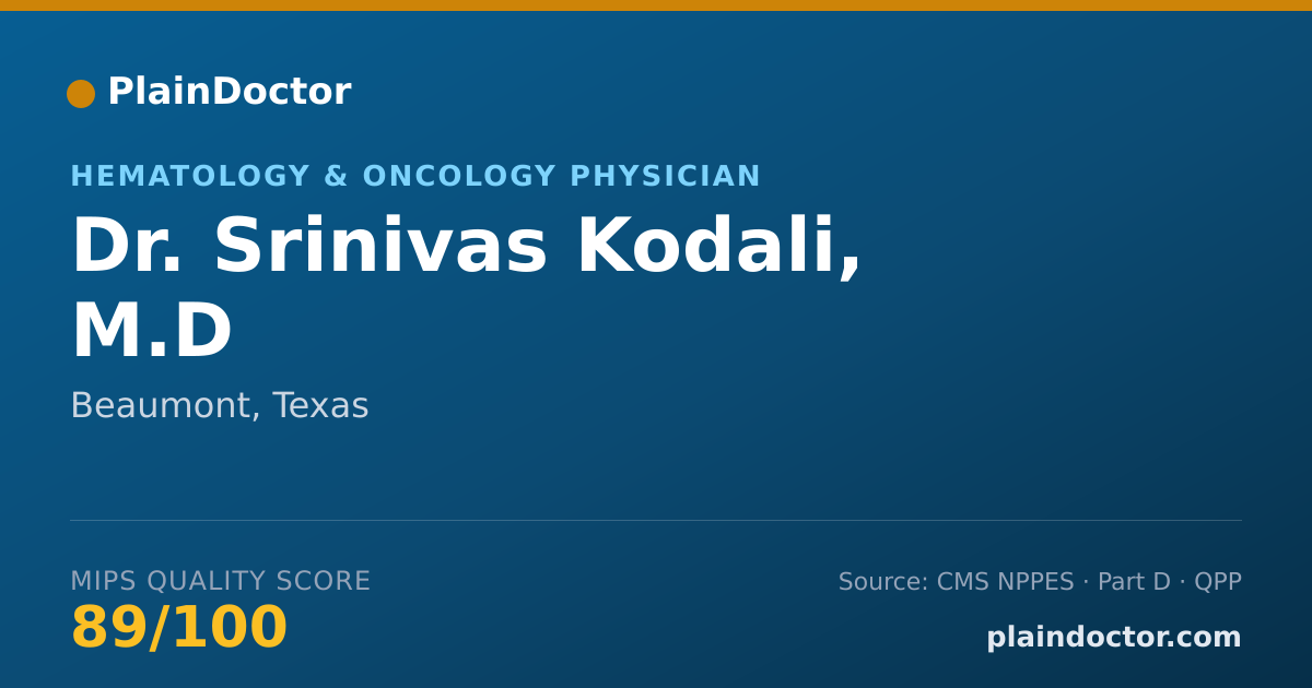 Shareable card for Srinivas Kodali, M.D - Hematology & Oncology Physician, Beaumont, TX