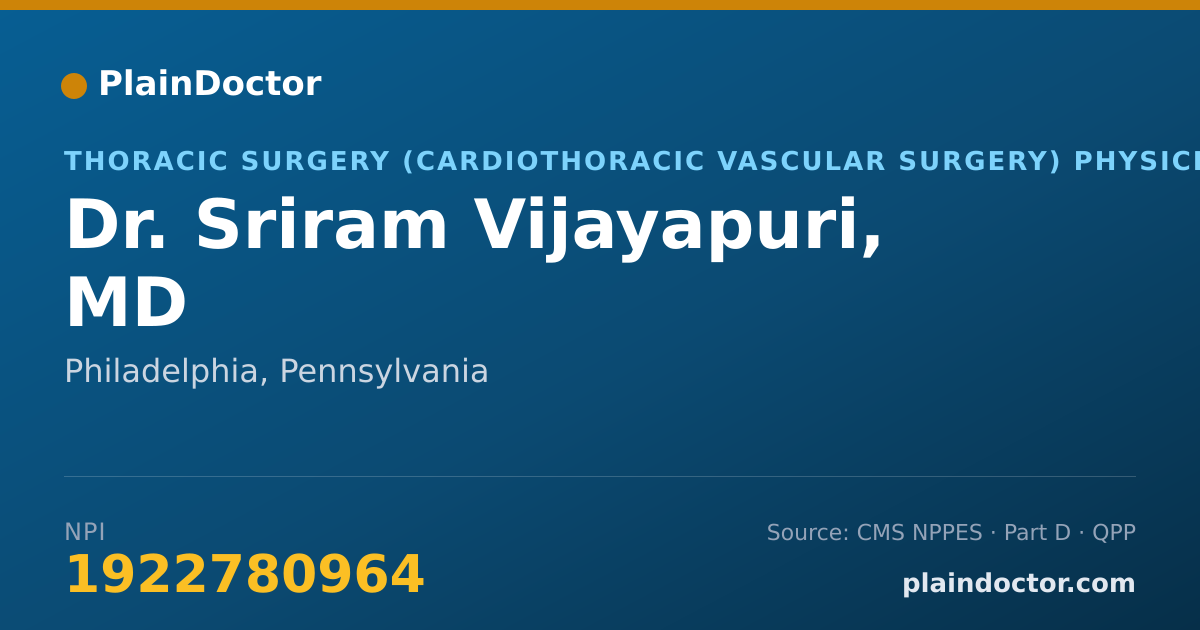 Shareable card for Sriram Vijayapuri, MD - Thoracic Surgery (Cardiothoracic Vascular Surgery) Physician, Philadelphia, PA