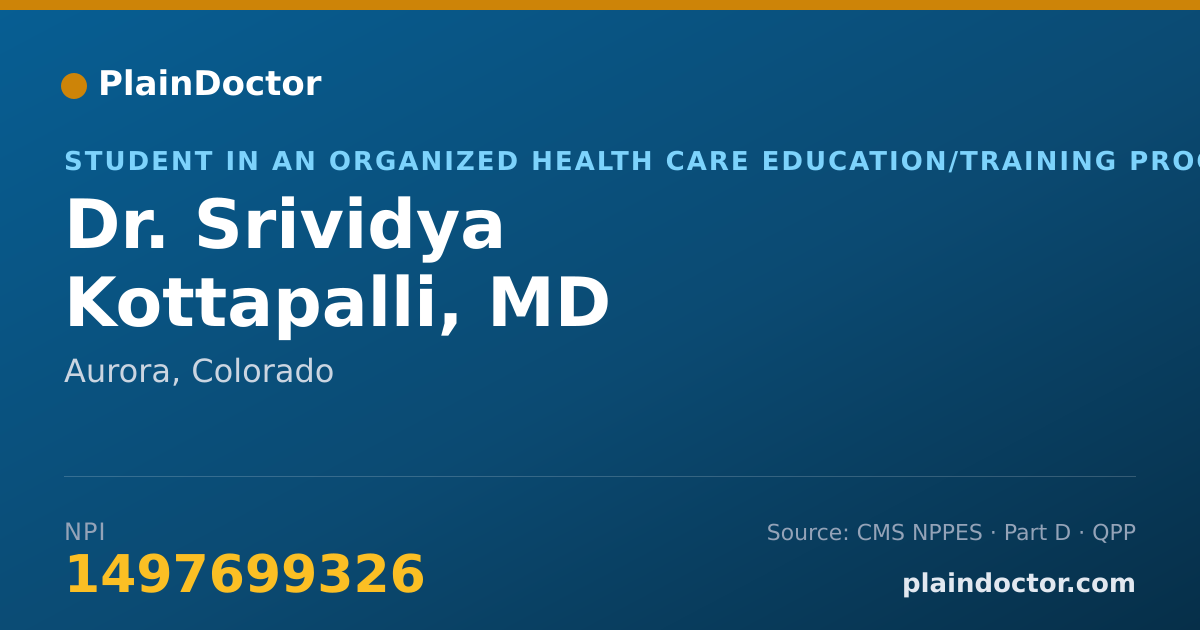 Shareable card for Srividya Kottapalli, MD - Student in an Organized Health Care Education/Training Program, Aurora, CO