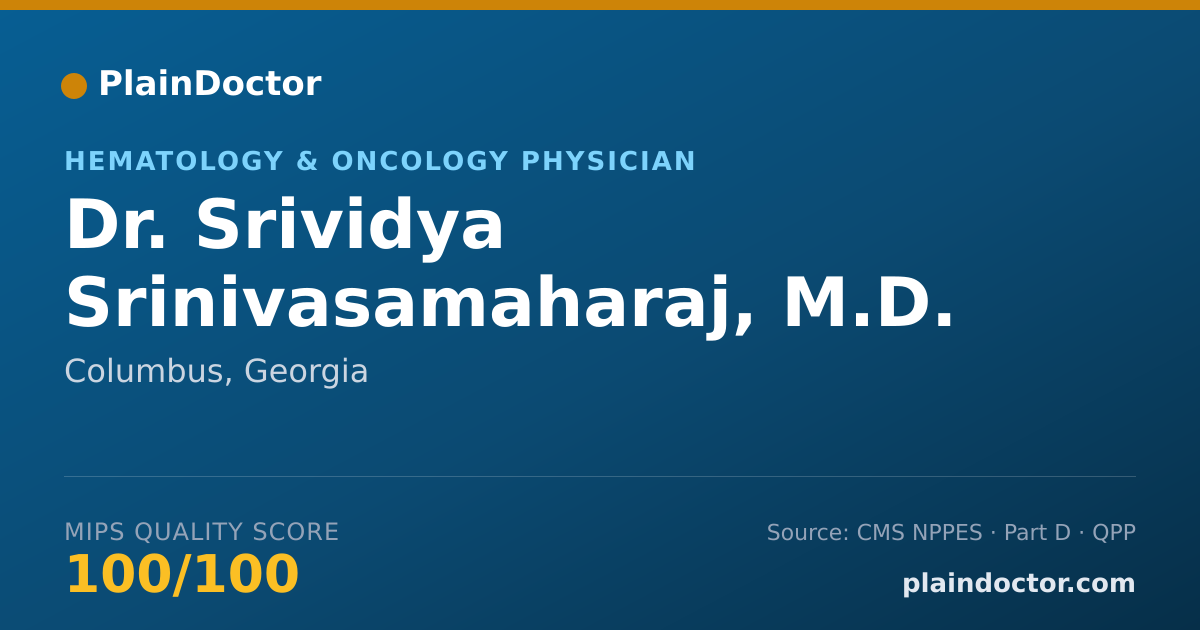Shareable card for Srividya Srinivasamaharaj, M.D. - Hematology & Oncology Physician, Columbus, GA