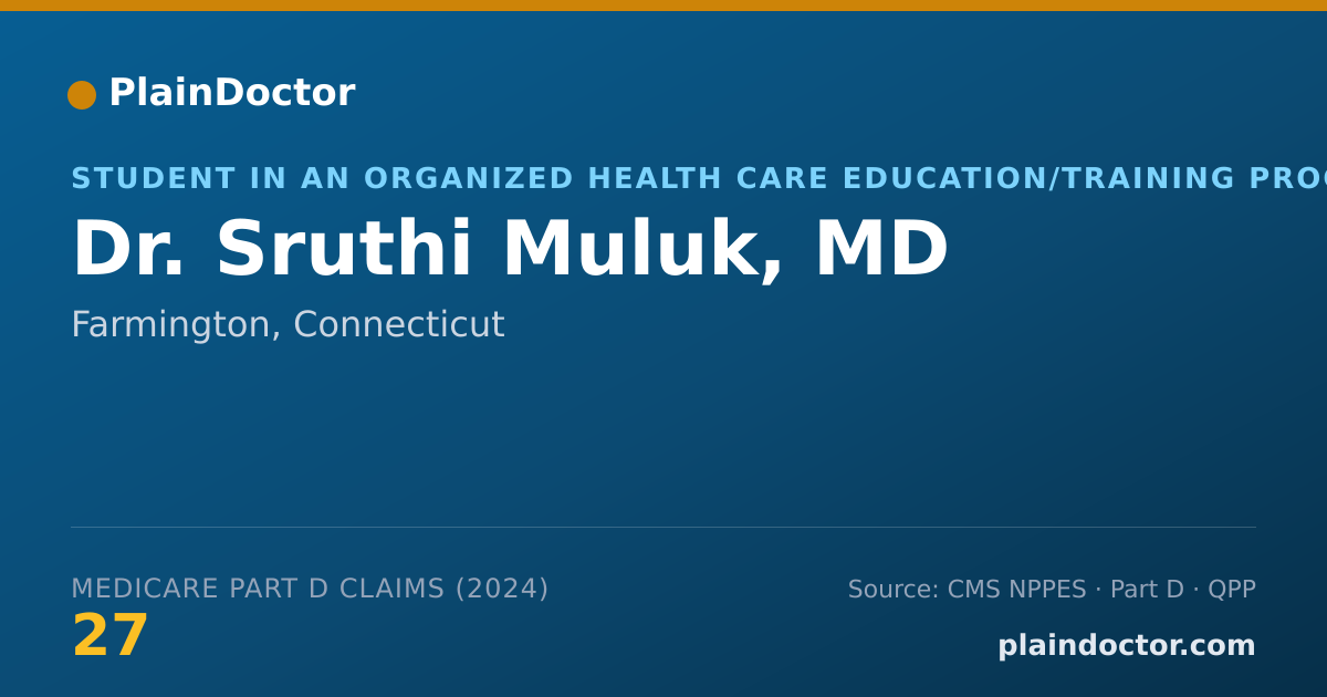 Shareable card for Sruthi Muluk, MD - Student in an Organized Health Care Education/Training Program, Farmington, CT