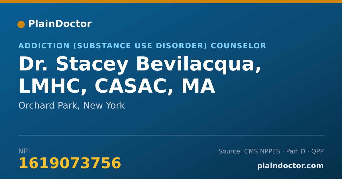 Shareable card for Stacey Bevilacqua, LMHC, CASAC, MA - Addiction (Substance Use Disorder) Counselor, Orchard Park, NY