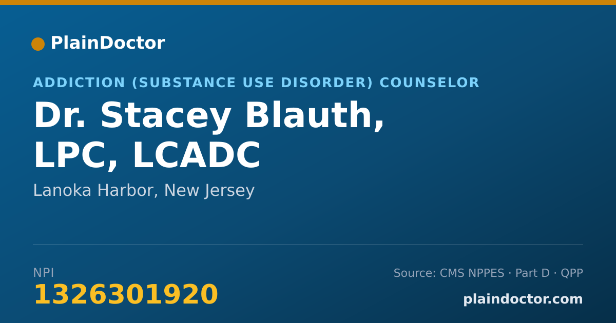 Shareable card for Stacey Blauth, LPC, LCADC - Addiction (Substance Use Disorder) Counselor, Lanoka Harbor, NJ
