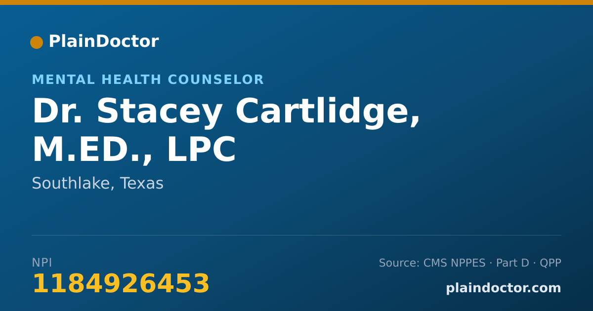 Shareable card for Stacey Cartlidge, M.ED., LPC - Mental Health Counselor, Southlake, TX