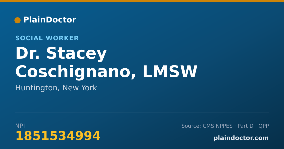 Shareable card for Stacey Coschignano, LMSW - Social Worker, Huntington, NY