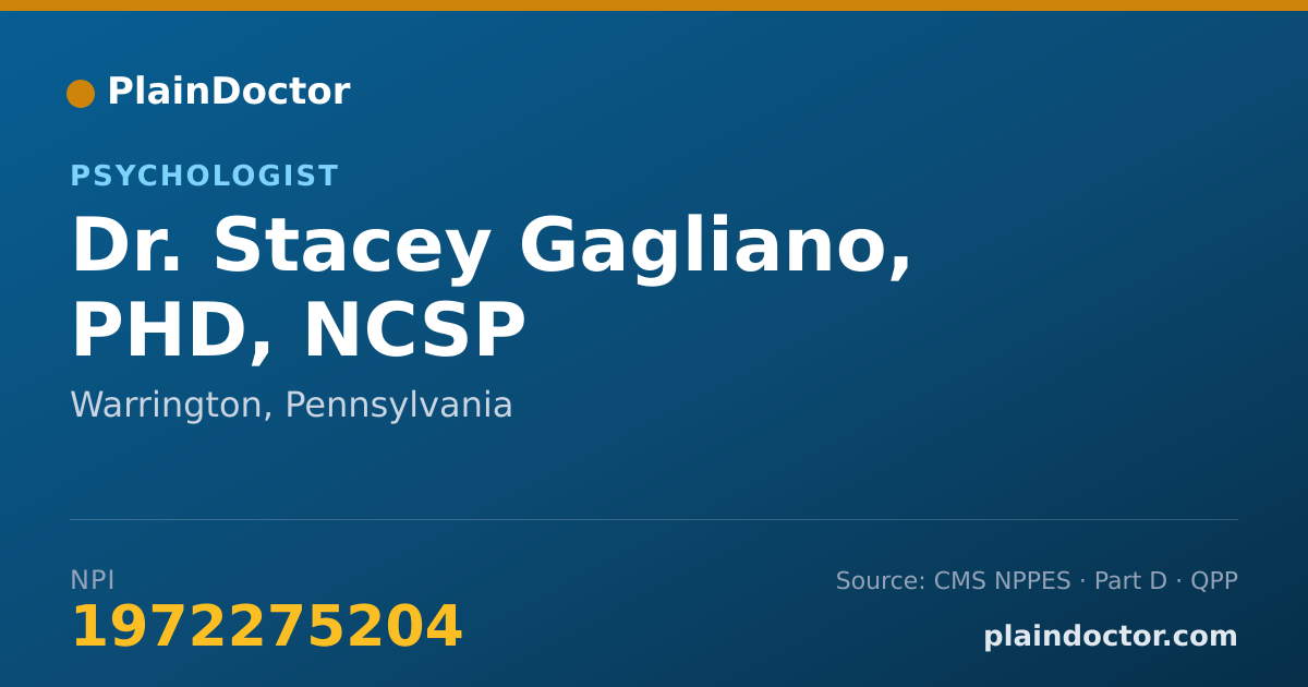 Shareable card for Stacey Gagliano, PHD, NCSP - Psychologist, Warrington, PA