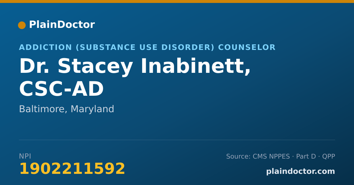 Shareable card for Stacey Inabinett, CSC-AD - Addiction (Substance Use Disorder) Counselor, Baltimore, MD