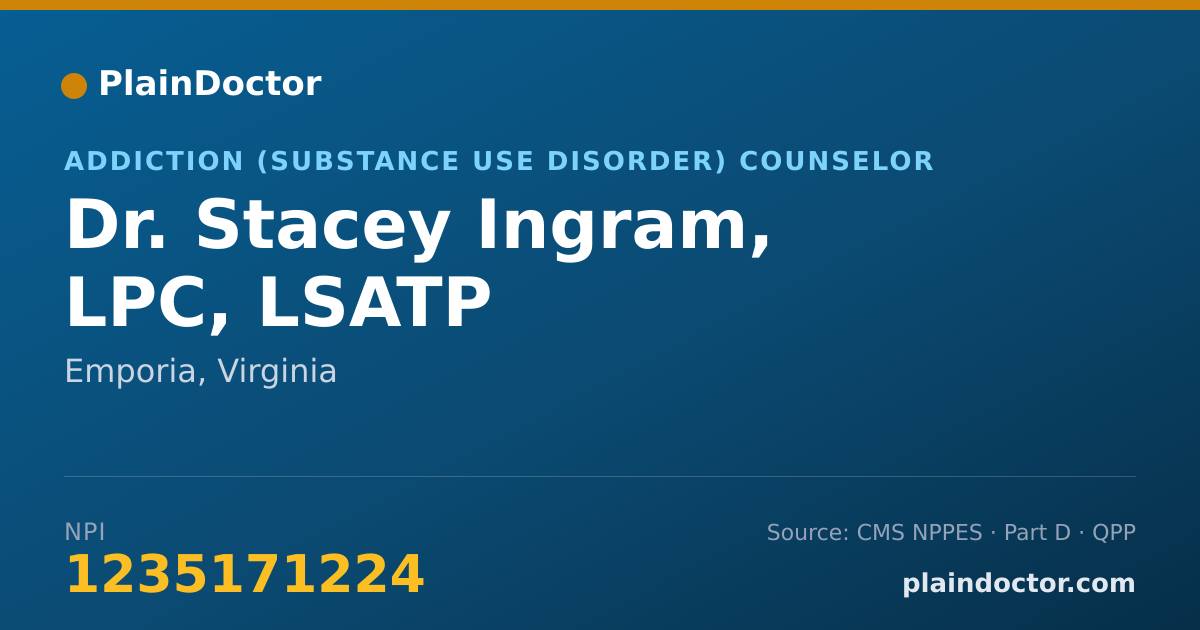 Shareable card for Stacey Ingram, LPC, LSATP - Addiction (Substance Use Disorder) Counselor, Emporia, VA
