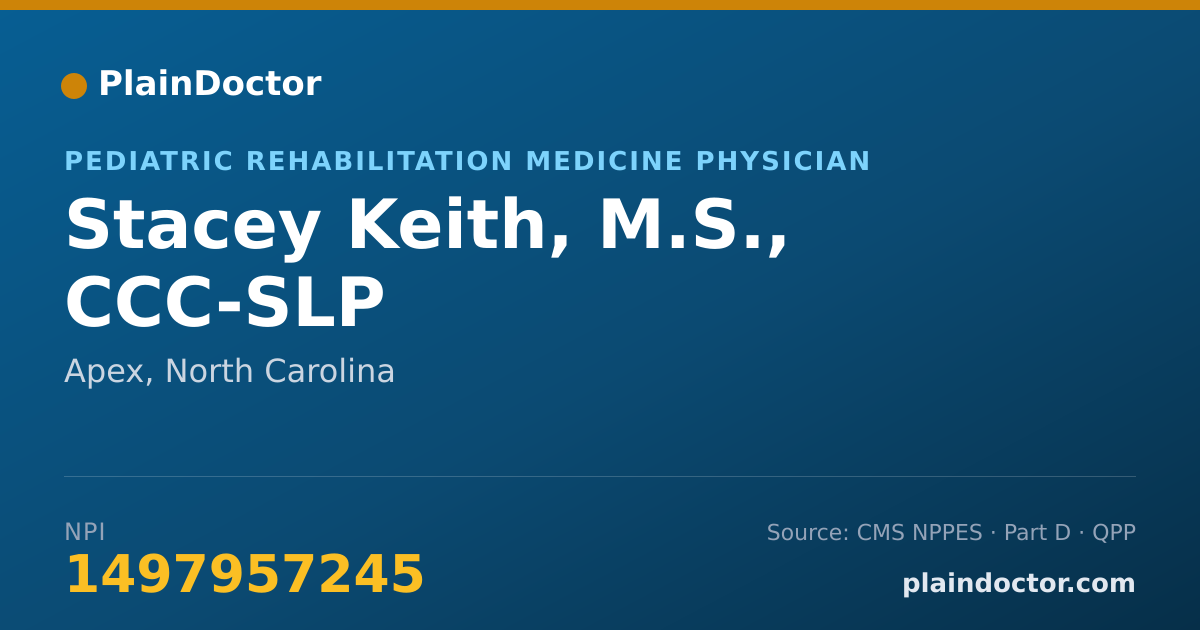 Shareable card for Stacey Keith, M.S., CCC-SLP - Pediatric Rehabilitation Medicine Physician, Apex, NC