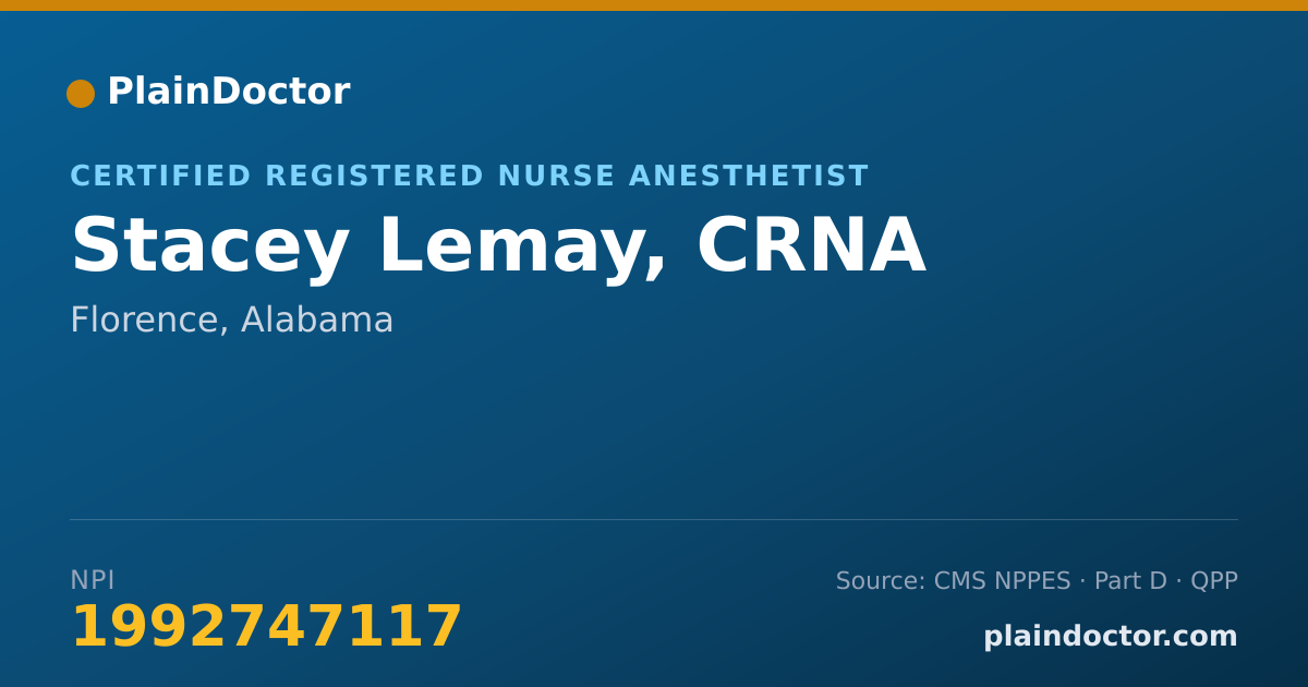 Shareable card for Stacey Lemay, CRNA - Certified Registered Nurse Anesthetist, Florence, AL