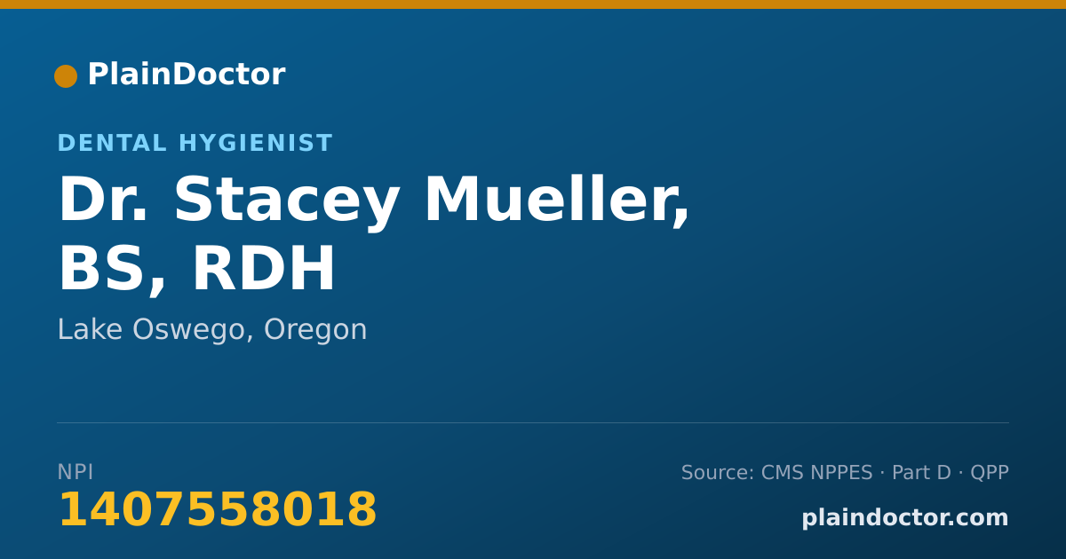 Shareable card for Stacey Mueller, BS, RDH - Dental Hygienist, Lake Oswego, OR