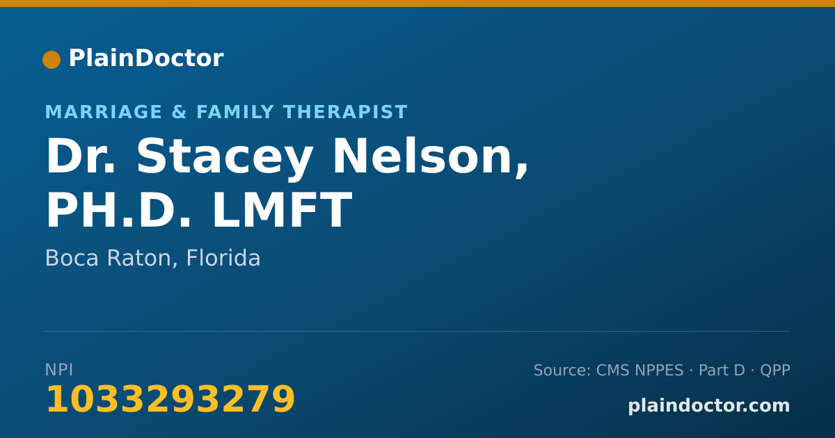 Shareable card for Stacey Nelson, PH.D. LMFT - Marriage & Family Therapist, Boca Raton, FL