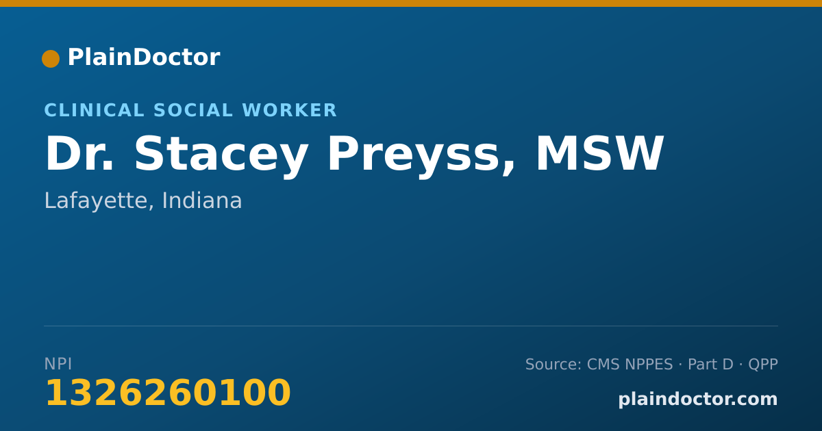 Shareable card for Stacey Preyss, MSW - Clinical Social Worker, Lafayette, IN