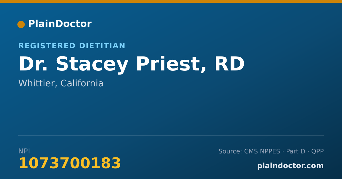 Shareable card for Stacey Priest, RD - Registered Dietitian, Whittier, CA