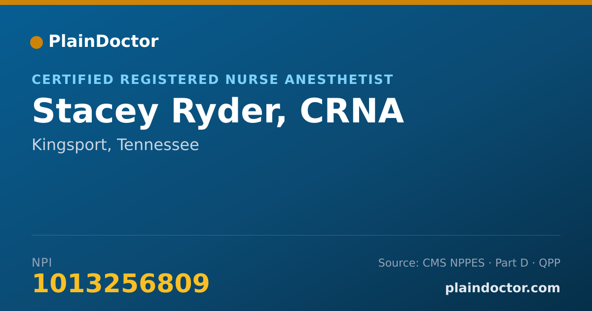 Shareable card for Stacey Ryder, CRNA - Certified Registered Nurse Anesthetist, Kingsport, TN