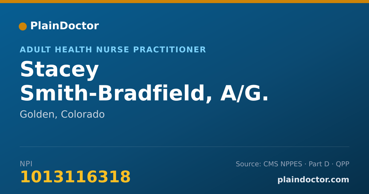 Shareable card for Stacey Smith-Bradfield, A/G. N.P. - Adult Health Nurse Practitioner, Golden, CO