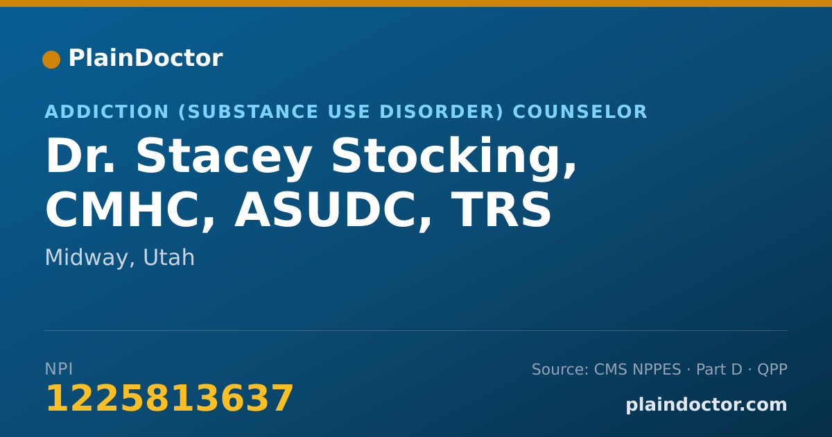 Shareable card for Stacey Stocking, CMHC, ASUDC, TRS - Addiction (Substance Use Disorder) Counselor, Midway, UT