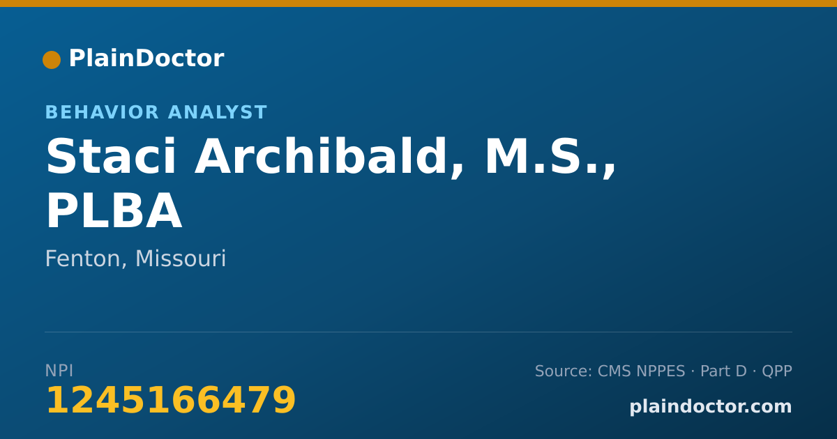 Shareable card for Staci Archibald, M.S., PLBA - Behavior Analyst, Fenton, MO