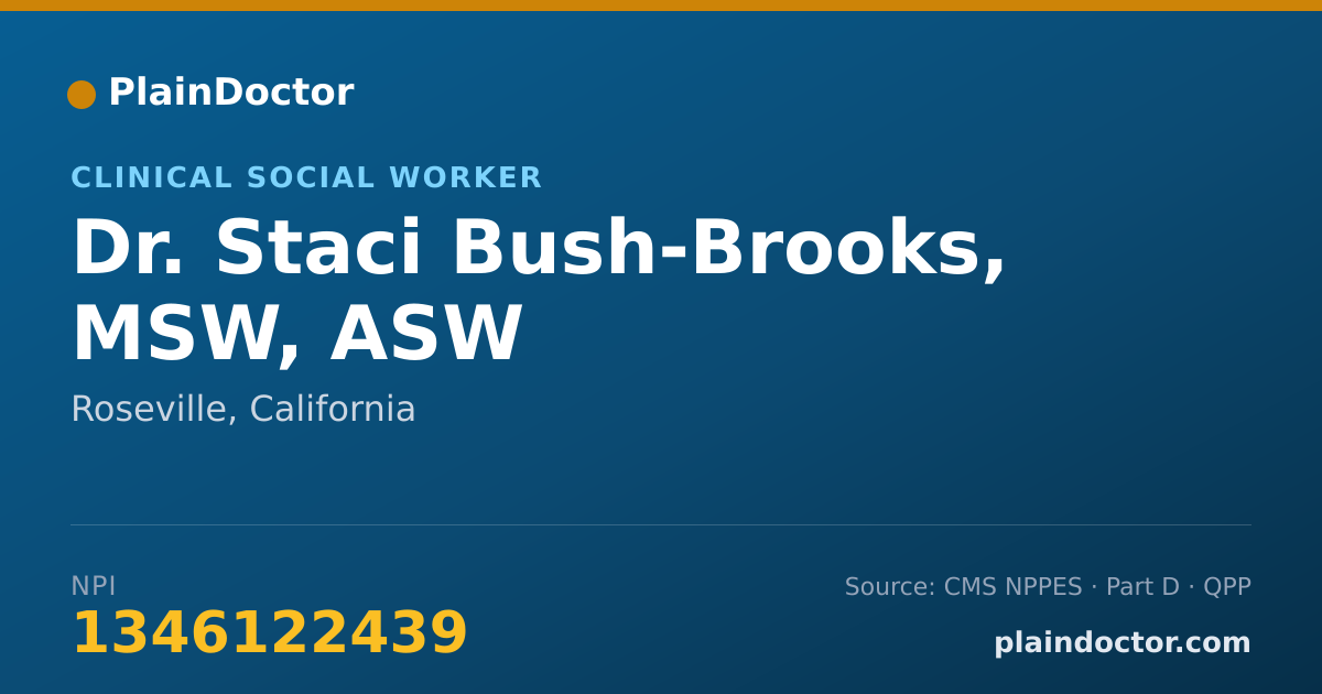Shareable card for Staci Bush-Brooks, MSW, ASW - Clinical Social Worker, Roseville, CA