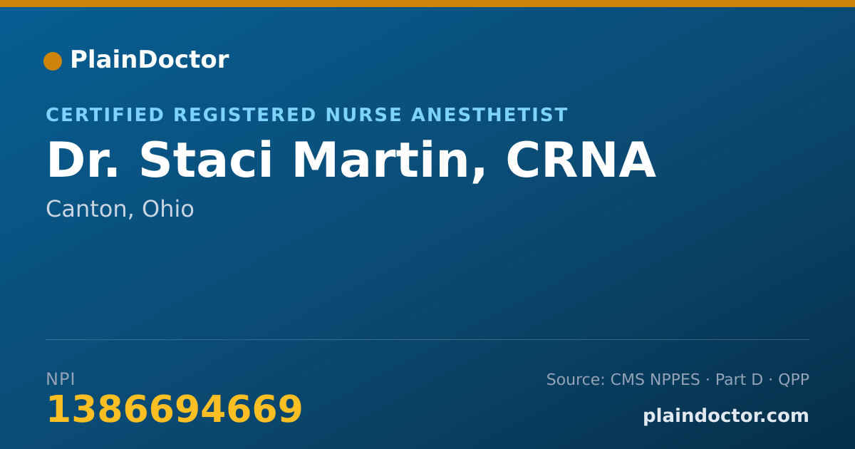Shareable card for Staci Martin, CRNA - Certified Registered Nurse Anesthetist, Canton, OH