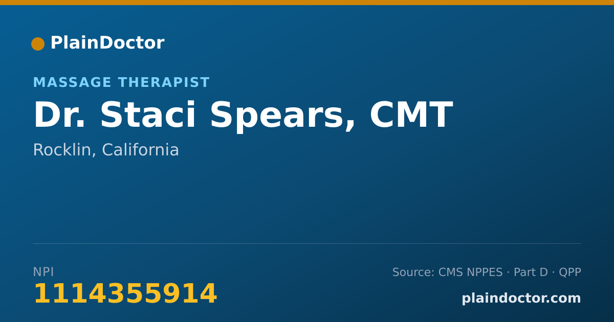 Shareable card for Staci Spears, CMT - Massage Therapist, Rocklin, CA