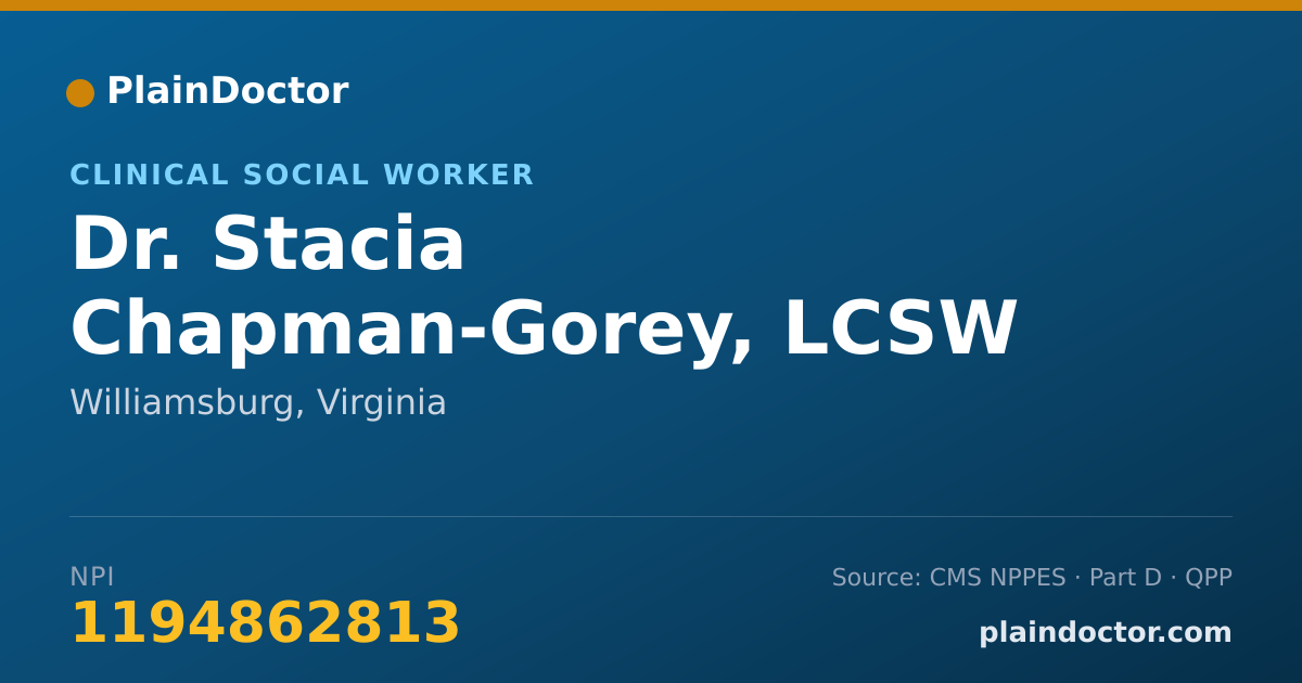 Shareable card for Stacia Chapman-Gorey, LCSW - Clinical Social Worker, Williamsburg, VA