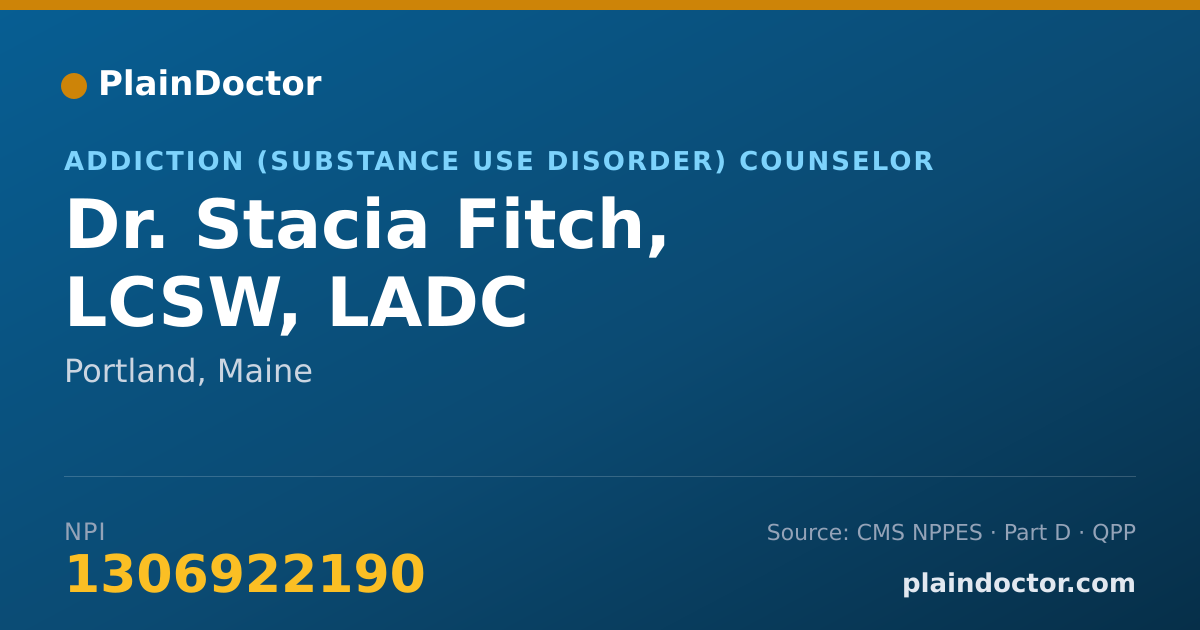 Shareable card for Stacia Fitch, LCSW, LADC - Addiction (Substance Use Disorder) Counselor, Portland, ME