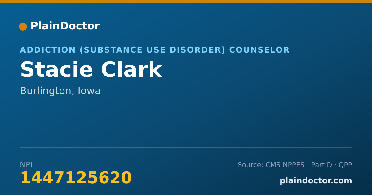 Shareable card for Stacie Clark - Addiction (Substance Use Disorder) Counselor, Burlington, IA