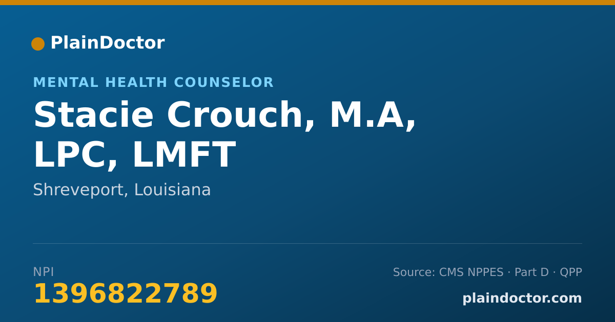 Shareable card for Stacie Crouch, M.A, LPC, LMFT - Mental Health Counselor, Shreveport, LA